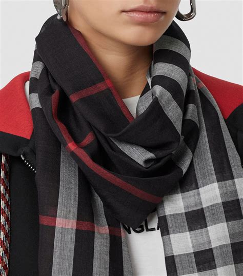 burberry metallic check silk and wool scarf|Burberry exploded check scarf.